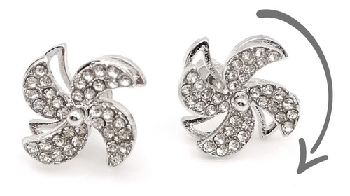 Aretes Mujer Giratorios Rehilete Con Cristales Plateado