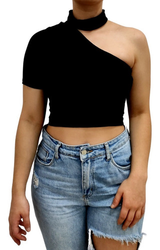 Cropped Feminina De Um Ombro Só Manga Curta Até Gg Oferta