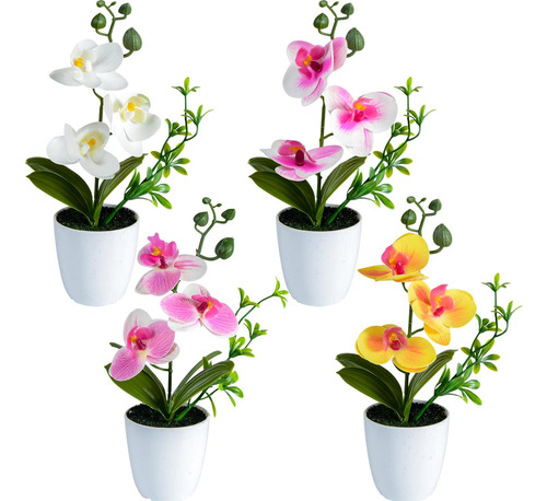 Xonor 4pcs Flores De Orquídea Artificial Mini Orquídeas Fals