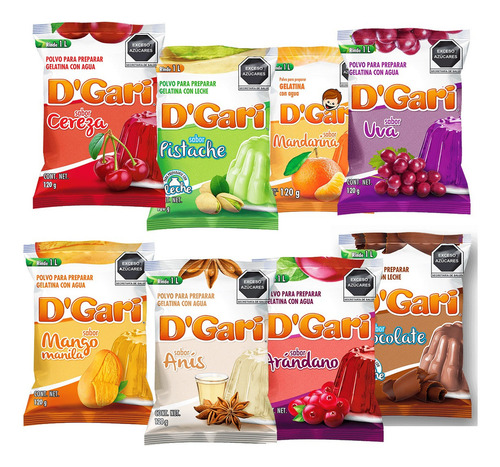 192 Sobres Gelatinas D'gari Sabores Surtidos Gari
