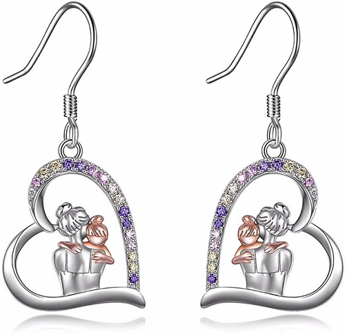 Aros Mama Y Hija Plata 925 Pendientes Corazón Regalo Mujer