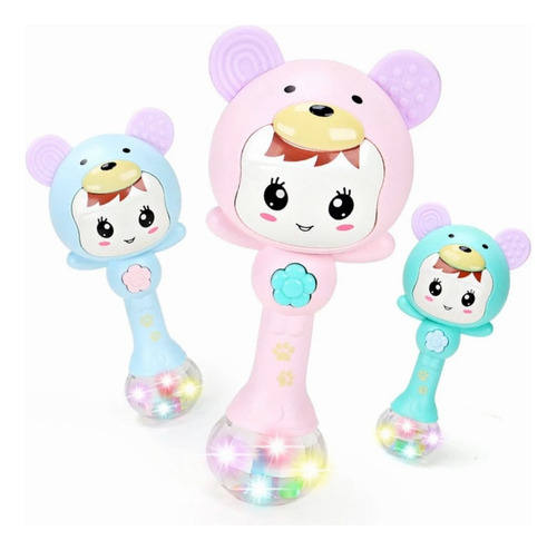 Sonajero Musical Bebe Maraca Con Luz Y Sonidos Color Celeste