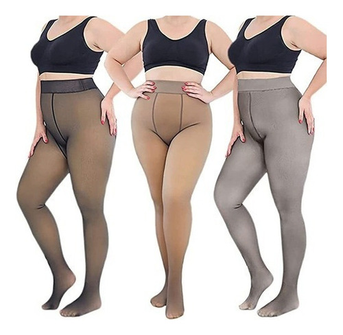 3 Pieces Women's Plus Size Lined Pantyhose 90g 2024