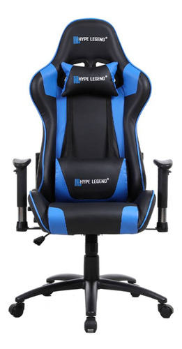 Silla de escritorio Hype Legend Hero gamer ergonómica  negra y azul con tapizado de cuero sintético