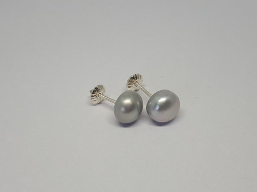 Imagen 4 de 8 de Aros Plata Perla Cultivada De Rio 8mm Gris
