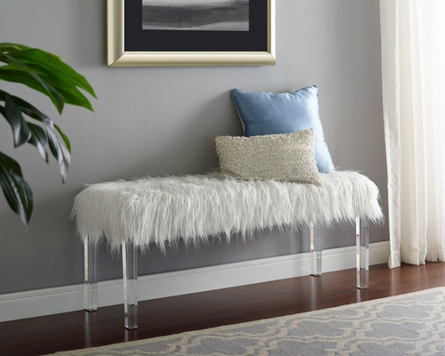 Imagen 1 de 5 de Banca Pie De Cama Moderno, Banco Peludo Con Patas Acrílicas