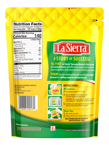 Sierra Frijoles Pintos Refritos Vegetarianos 8 Bolsas 430 G