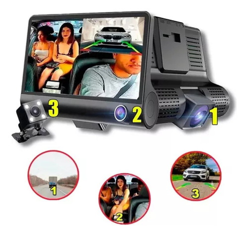 Gravador de carro com três lentes Dvr de grande angular