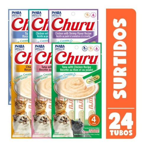 Pack Inaba Ciao Churu Gato - 6 Sobres Surtidos - 24 Tubos