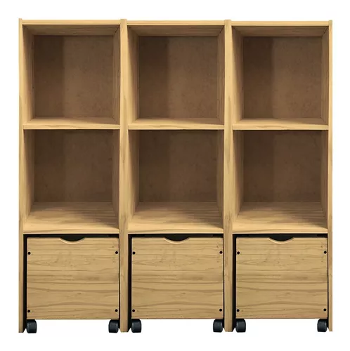 Mueble organizador infantil con 3 cajones y rueditas 95x35x39,5cm