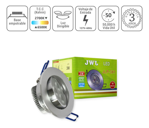 Luminario Led Empotrable Dirigible 3w Luz Cálida Jlp3x1, 2pz