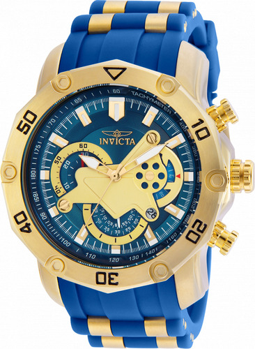 Relógio Invicta Pro Diver Scuba 22798 Cronógrafo Calendário Cor da correia Azul Cor do bisel Dourado Cor do fundo Azul