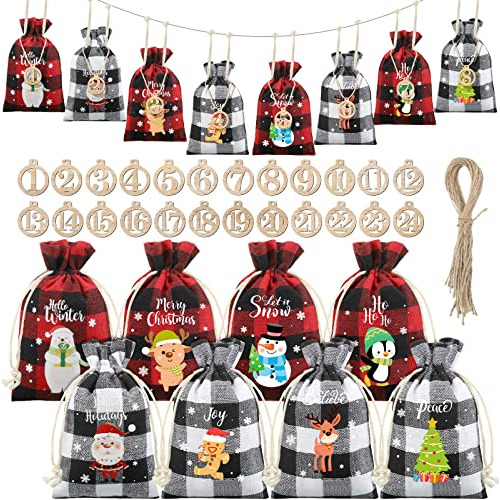 24 Piezas De Bolsas De Calendario De Adviento De Navida...