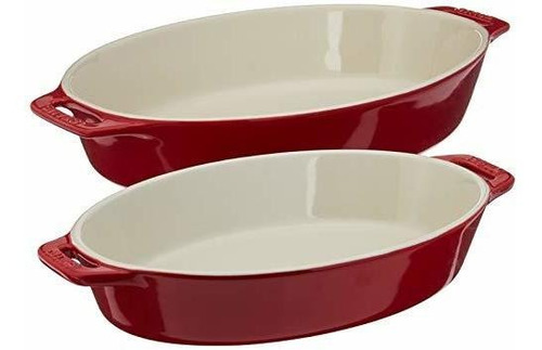 Staub Ceramics Oval Baking Dish Set, 2-piece, Cherry