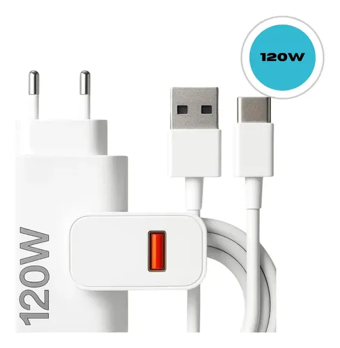 Carregador Celular 120w Rapido Compatível Xiaomi Poco X5 X6 X7 Pro Xiaomi 12t 13t 14t 15t Redmi 12 13 14 + Cabo Tipo-c Hardline Branco
