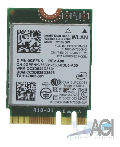 Intel Dual Band 7260ac Dell 5-7000 Series Wifi / Blth 0gpfnk