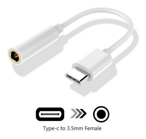 Adaptador Audio Usb Tipo C A Plug Jack 3.5mm Hembra Color Blanco