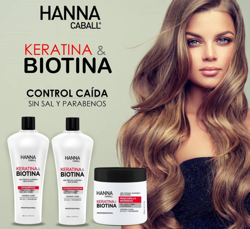 Imagen 2 de 3 de Shampoo Hanna Caball Keratina Biotina Sin Sal 400 Ml