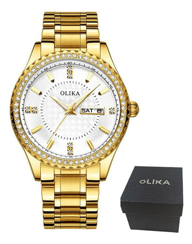 Reloj De Cuarzo Luminoso Olika Diamond Calendar Color Del Fondo Golden/white