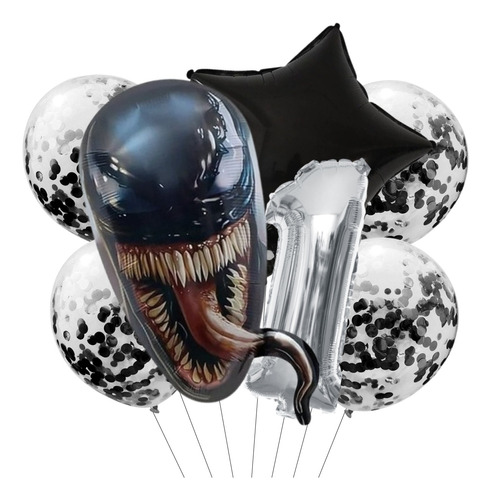Set Globos Metalizados Venom Figura Cumpleaños Fiesta