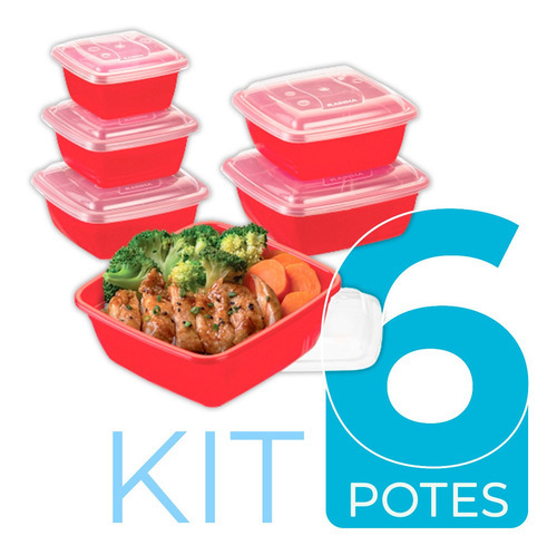 Kit 6 Potes 240ml 350ml 500ml 700ml 1l E 1,5l Com Tampa