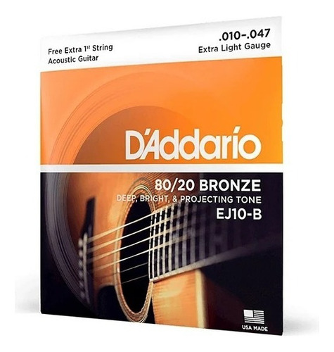 Cuerda de guitarra Daddario Ej10 Steel 0.10 -1a Mi Extra