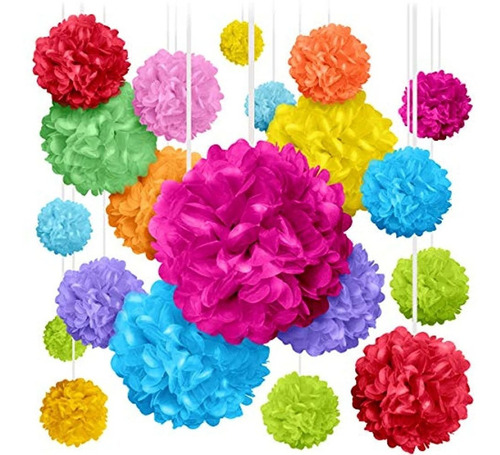 20 Pompones Coloridos Para Cumpleaños Fiestas Y Decoraciones