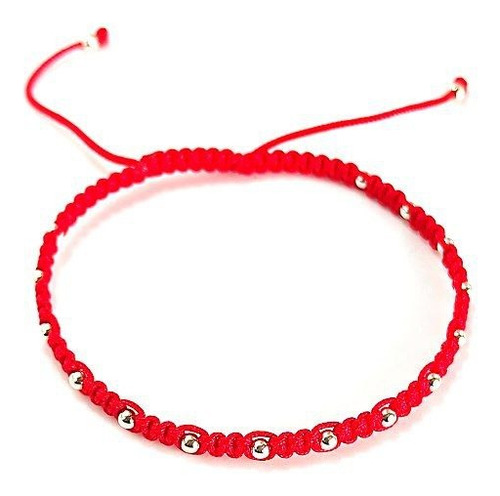 Pulsera  Macrame Roja Plata 925 Y Bolitos 