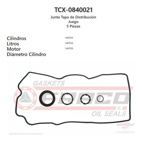 Juego De Empaques Distribución Ram 700 1.6 L Sohc 2016