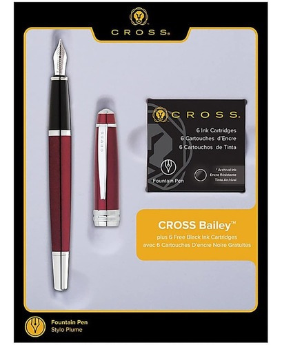 Pluma Cross Bailey Laca Rojo Brillante Lapicera Fuente