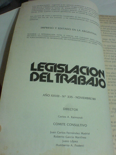 Legislacion Del Trabajo (tomito) N° 335 (saic)-noviembre 80-