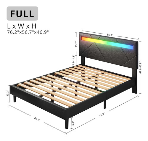 Base De Cama Matrimonial Likimio Con Luces Led Negro