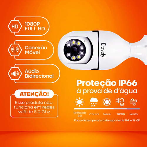 Câmera De Segurança Lâmpada App Yoosee Davely Com Visão Noturna Interna Externa Ip Wifi Espiã 360