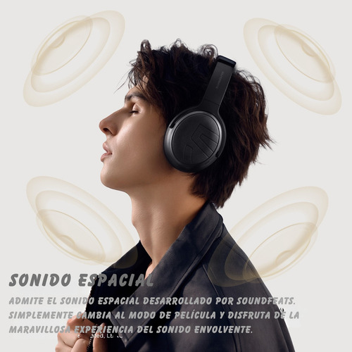 Audífonos Bluetooth Soundpeats Space Pro Sonido Hi-res Y Cancelación De Ruido Negro