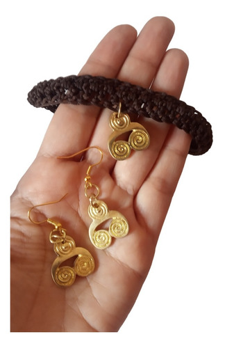 Gargantilla Crochet + Aretes Espiral Precolombino Artesanía