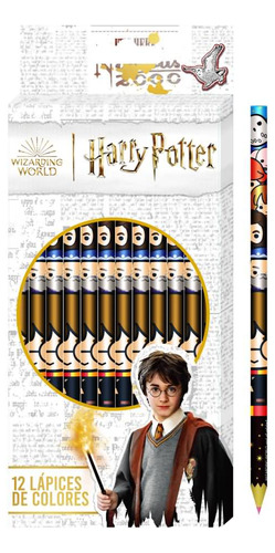 Set 12 Lápices De Colores Escolar Harry Potter Con Estuche 