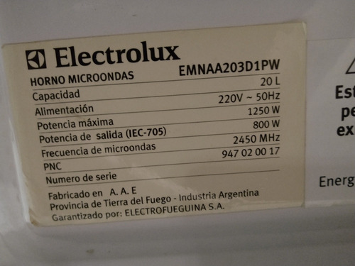 Mícroondas Electrolux.