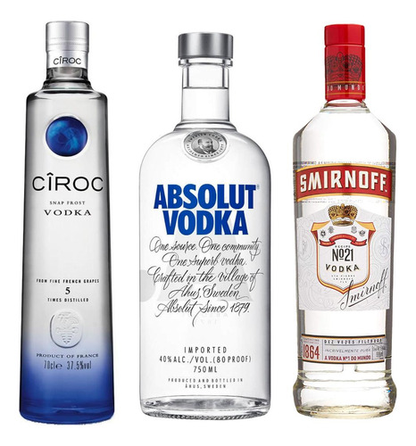 Combo Vodkas Cîroc 750ml + Smirnorff 998ml + Absolut 750ml