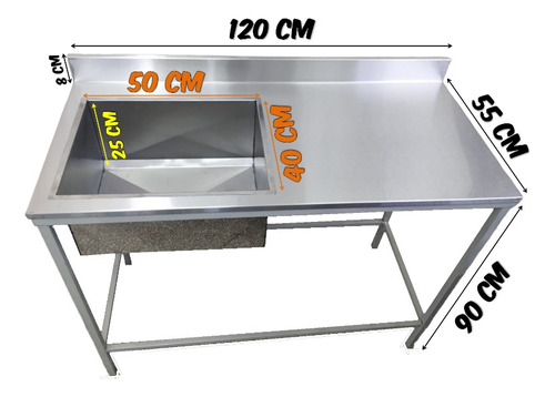 Mesada Acero Inoxidable 120x55cm C/ Bacha Izquierda Y Zocalo