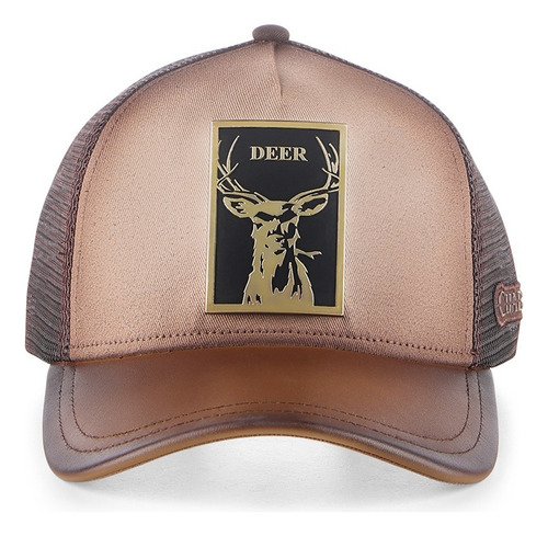 Gorra Cuadra Con Diseño De Venado Cafe Único Piel
