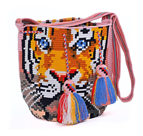 Mochila Wayuu Original 100% Rostro De Tigre Diseño Exclusivo