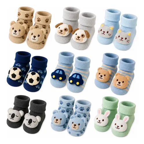 Kit 04 Pares Meia Bebê Bichinho Infantil Inverno Pelúcia 3 D