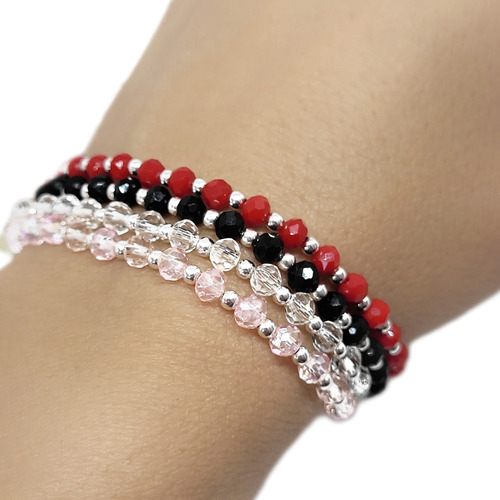 Pulsera De Plata Y Cristal. Elastizada 