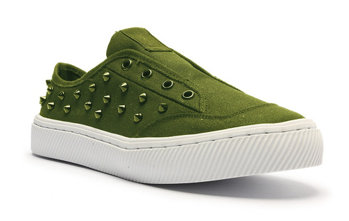 Imagem 1 de 1 de Tênis Feminino Fechado Spikes Tecido Liso Verde - My Shoes