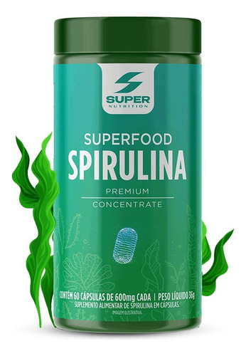 Spirulina Premium 60 Cápsulas Concentradas Sabor Sem Sabor