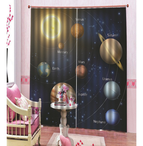 Cortinas De Tela De Poliéster Con Estampado De Planetas 3d