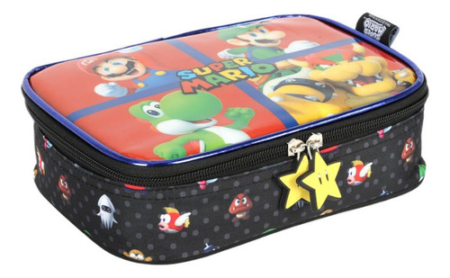 Mochila Costas Super Mario Infantil Estojo Box 100 Pens Cor Vermelho