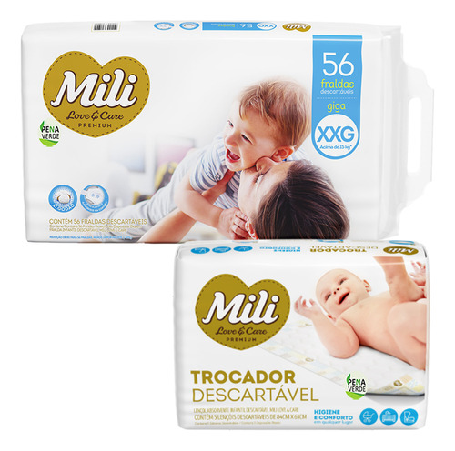 Fralda Mili Love & Care Giga + 5 Un Trocador Neném Bebe