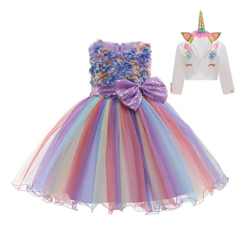 Conjunto De Chaleco De Unicornio Para Niña  Vestido Casual E