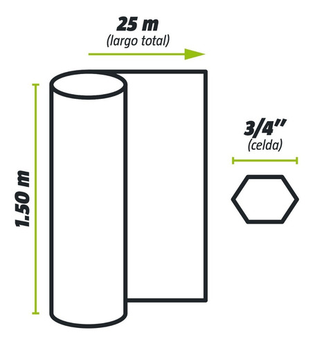 Imagen 2 de 5 de Tejido Malla Hexagonal Galv. 3/4' X 1.50 Mt. X 25 Mts Kroner